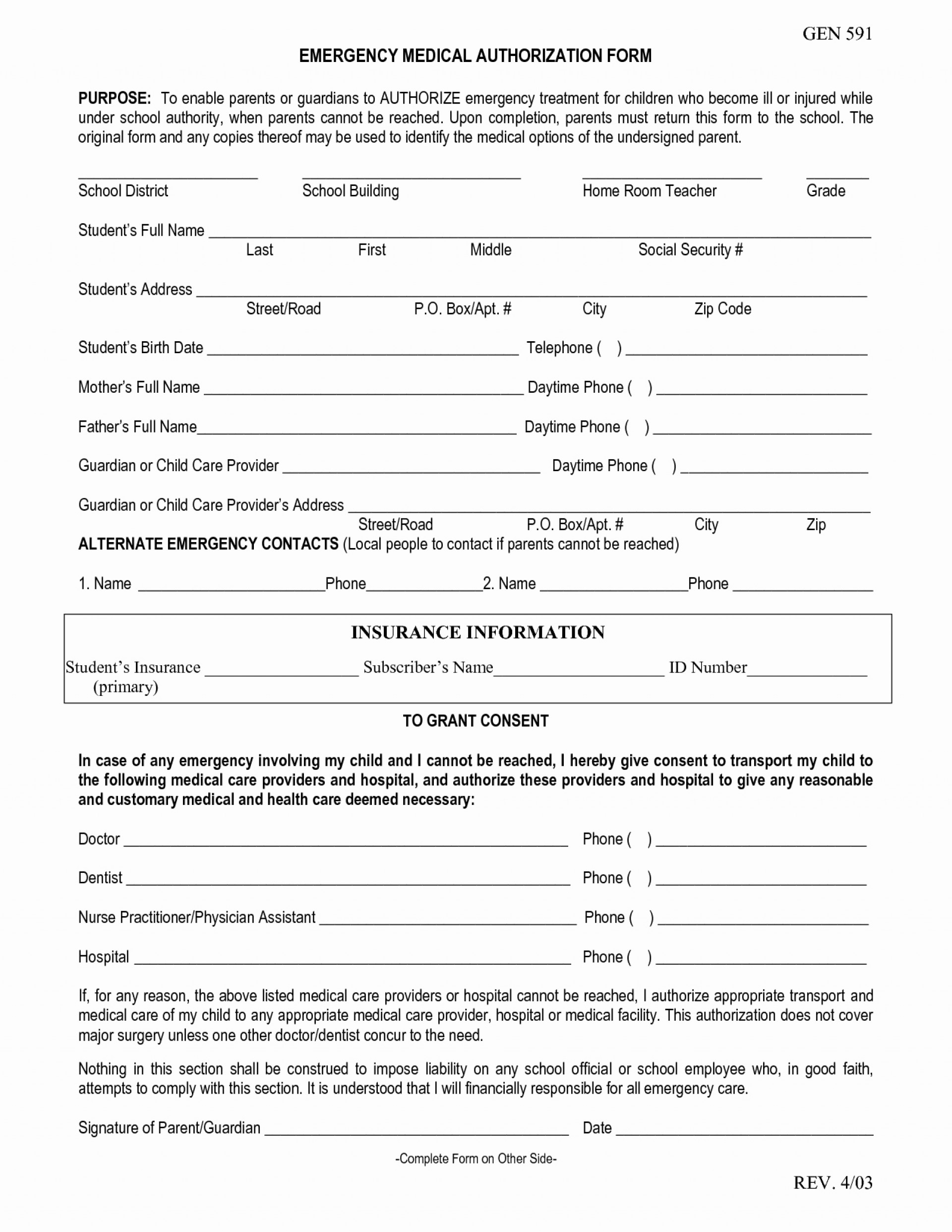 022 Medical Consent Forms Templates And Emergency Form Free - Free Printable Documents