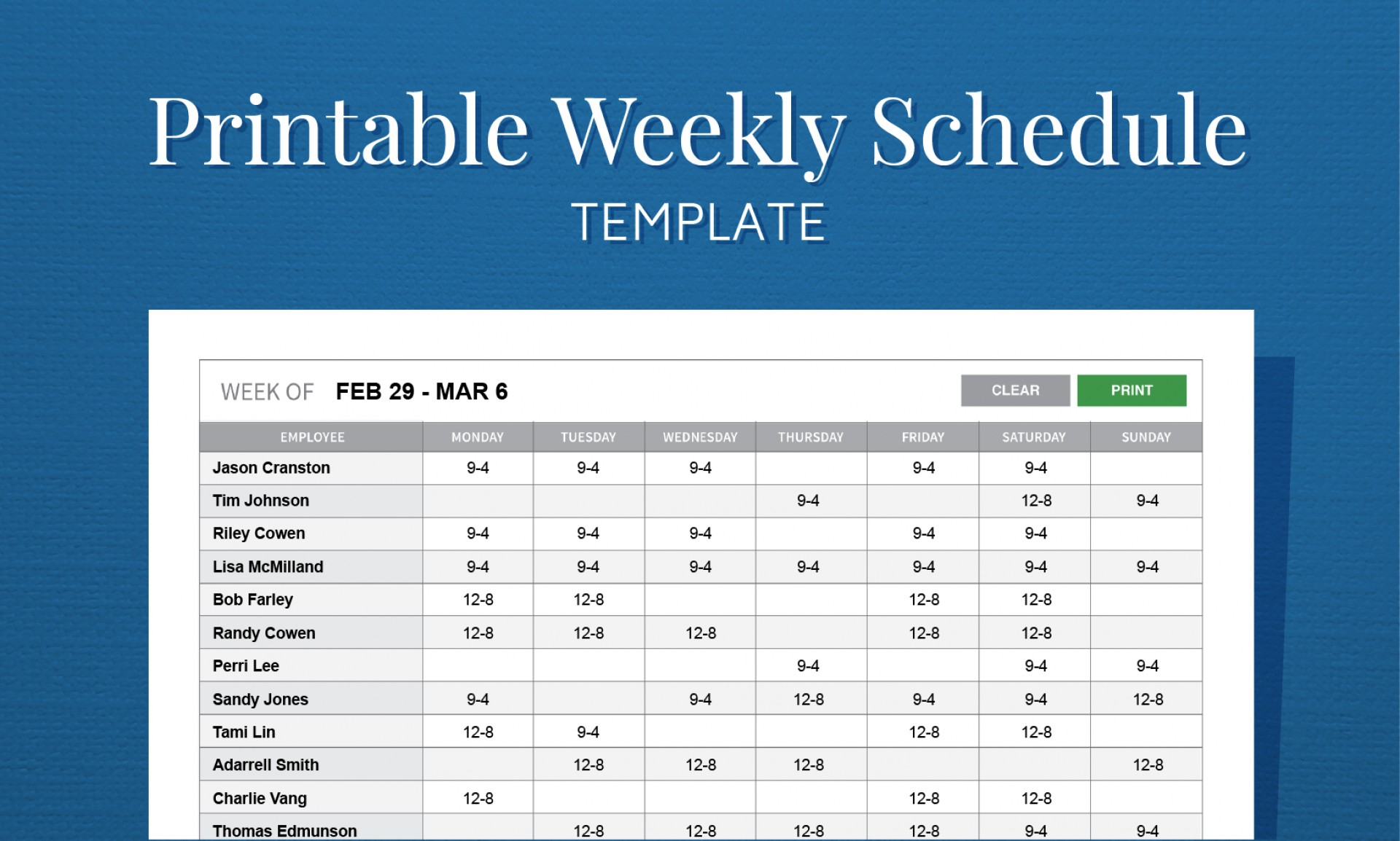 023 Free Printable Weekly Work Schedule Template For Employee - Free Printable Monthly Work Schedule Template