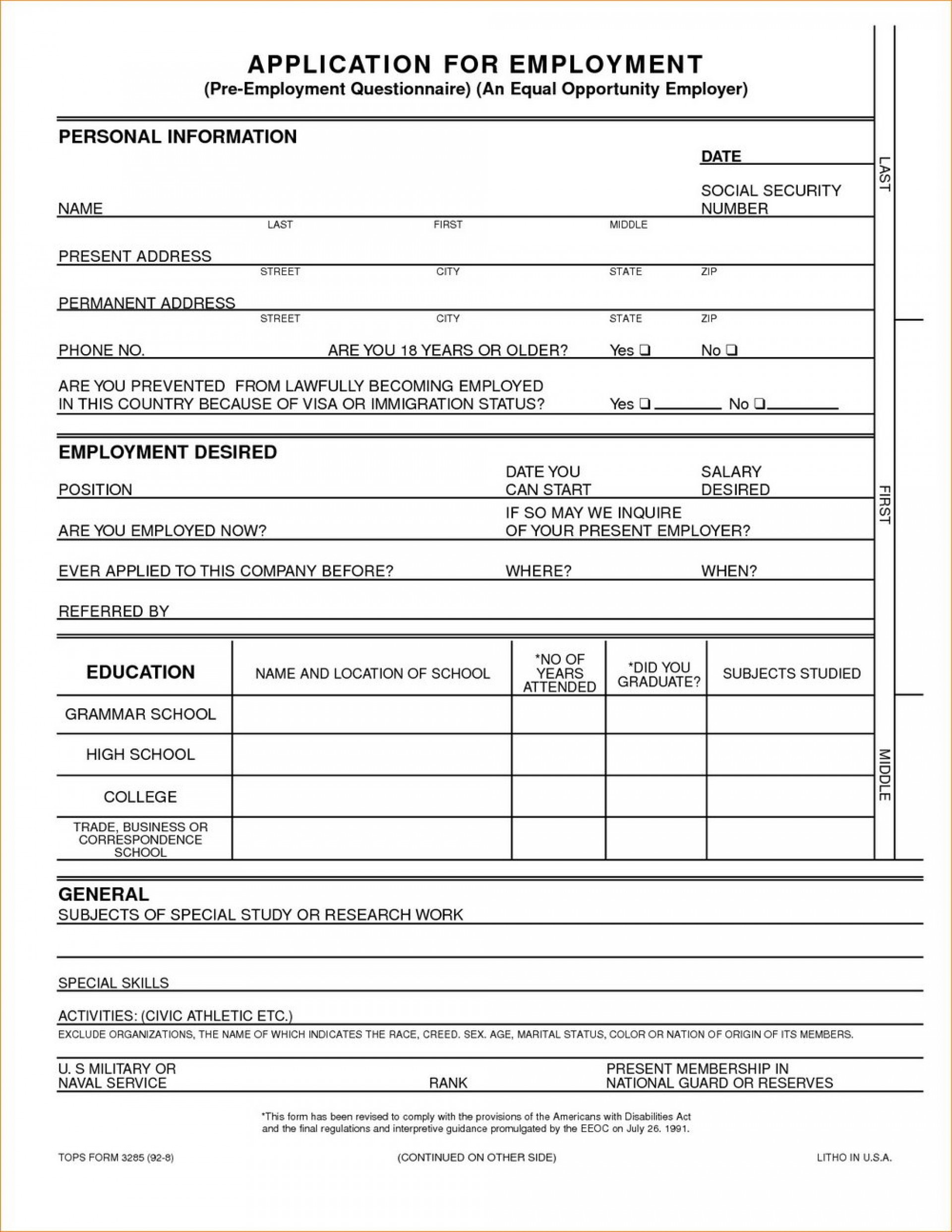 023 General Application For Employment Templatewriting Is Easy - Free Printable General Application For Employment