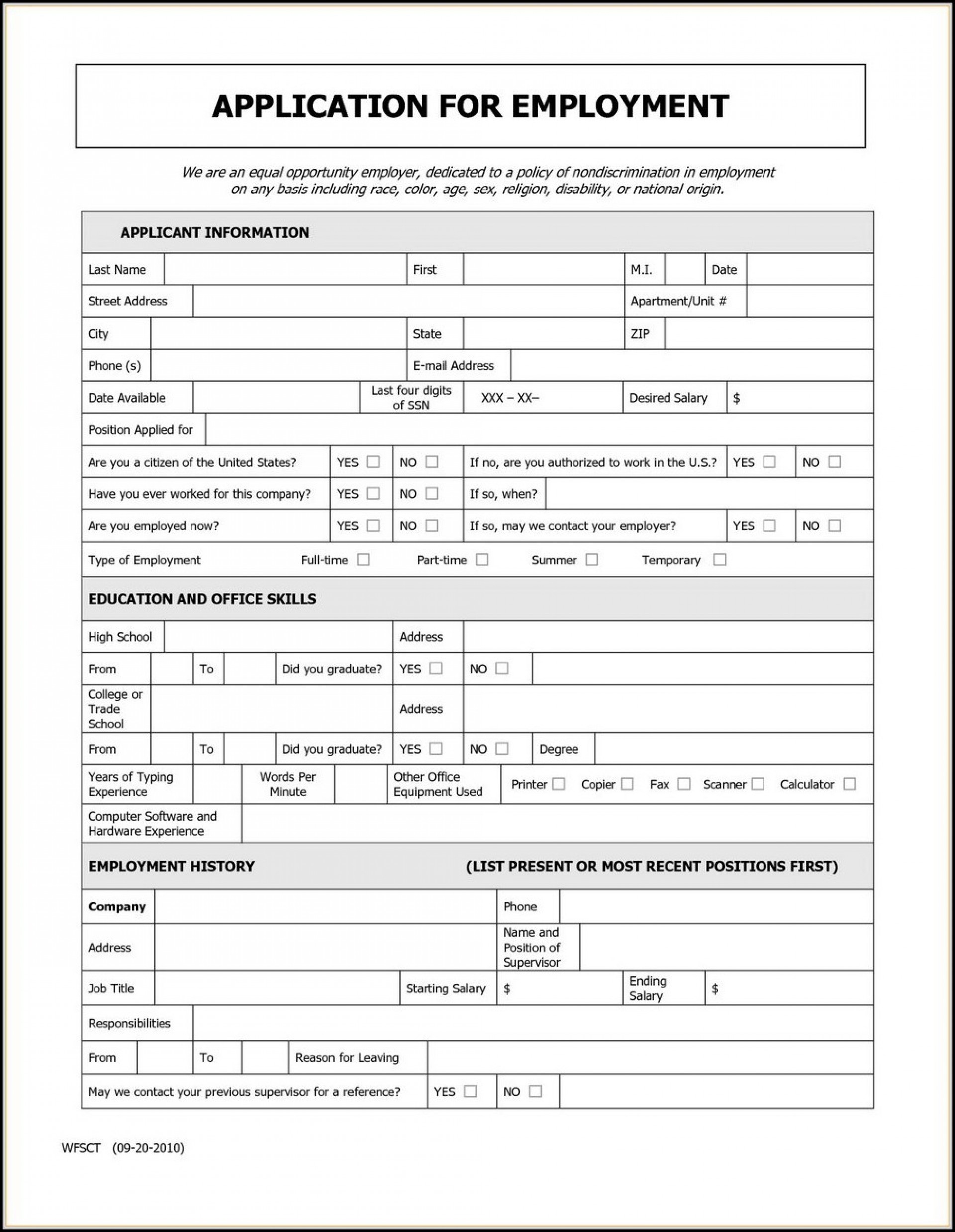 Free Printable General Application For Employment Free Printable