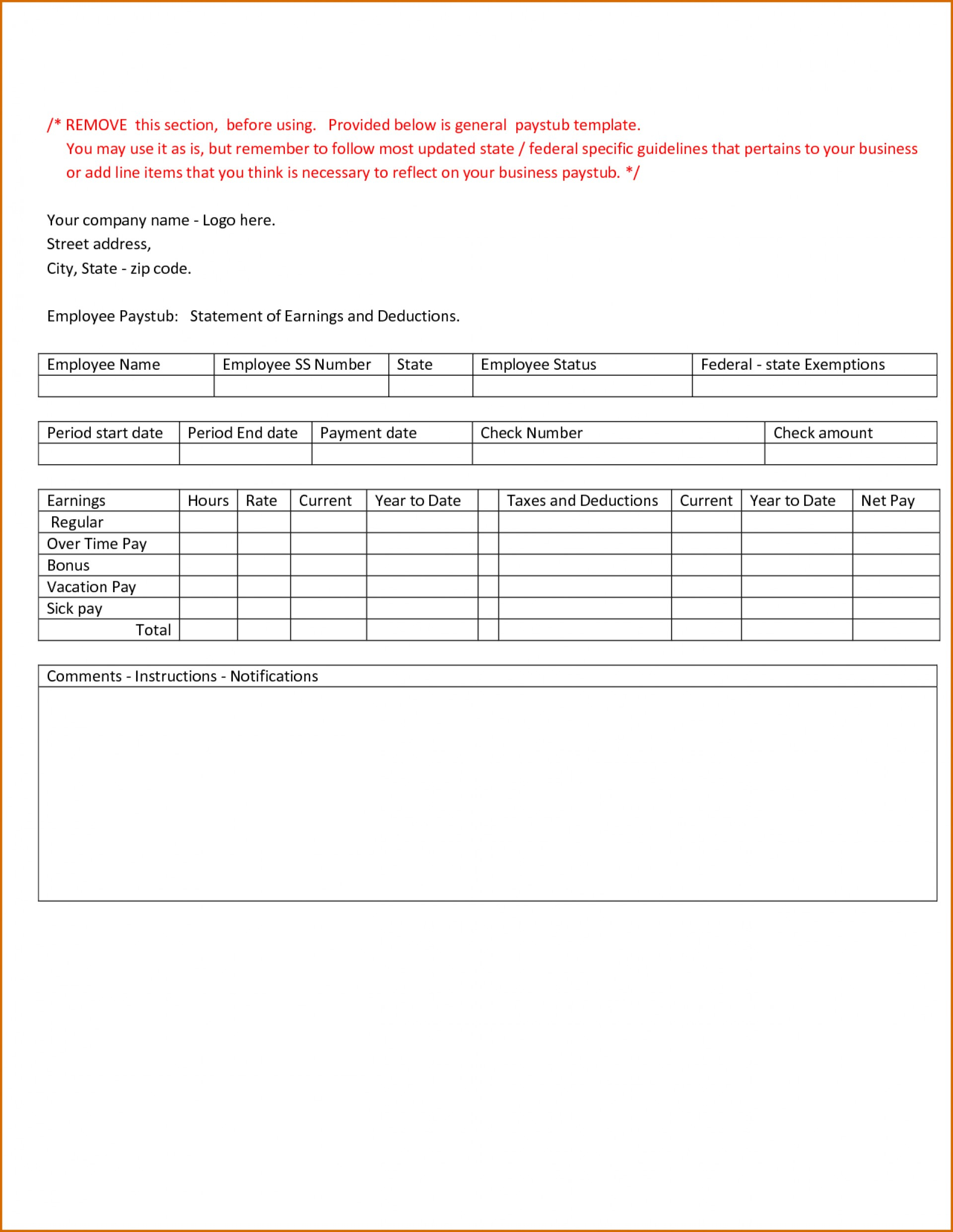 025 Printable Pay Stub Template Free Ideas Check Printables - Printable Pay Stub Template Free