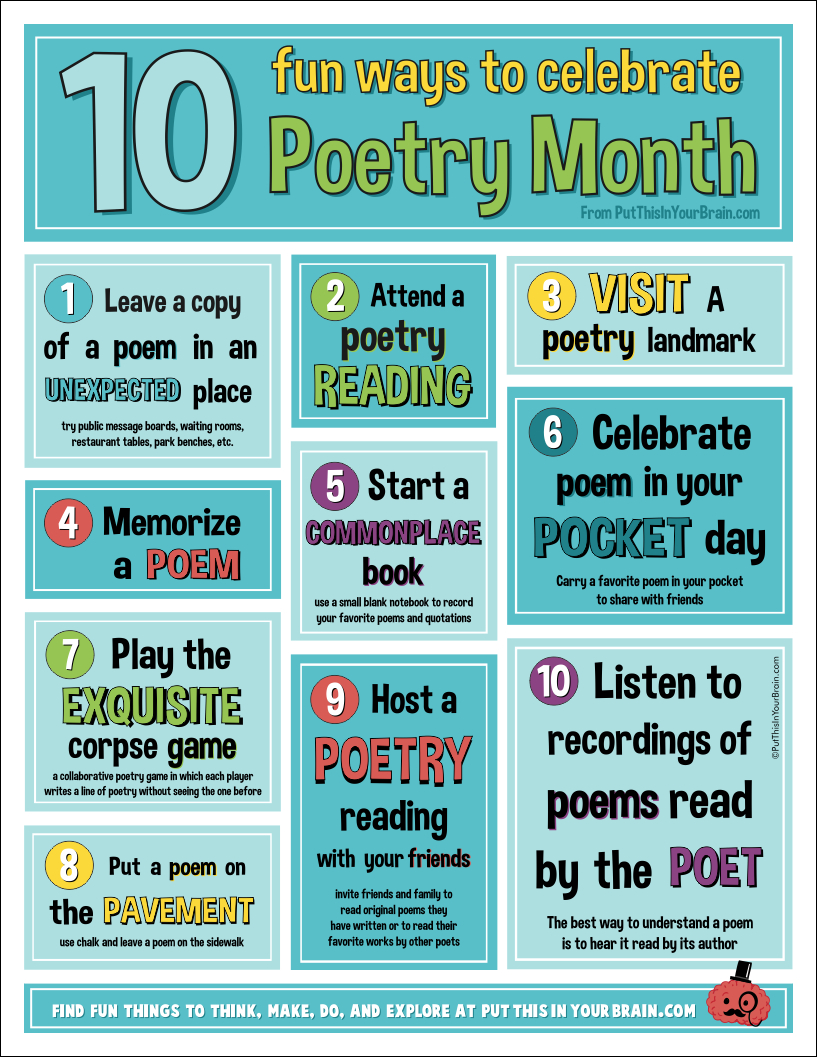 10 Fun Ways To Celebrate Poetry Month! - Put This In Your Brain - Free ...