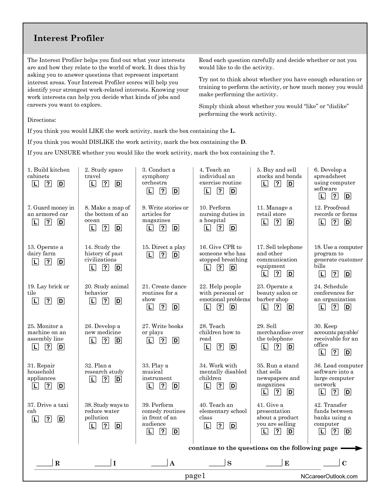 Free Printable Personality Test