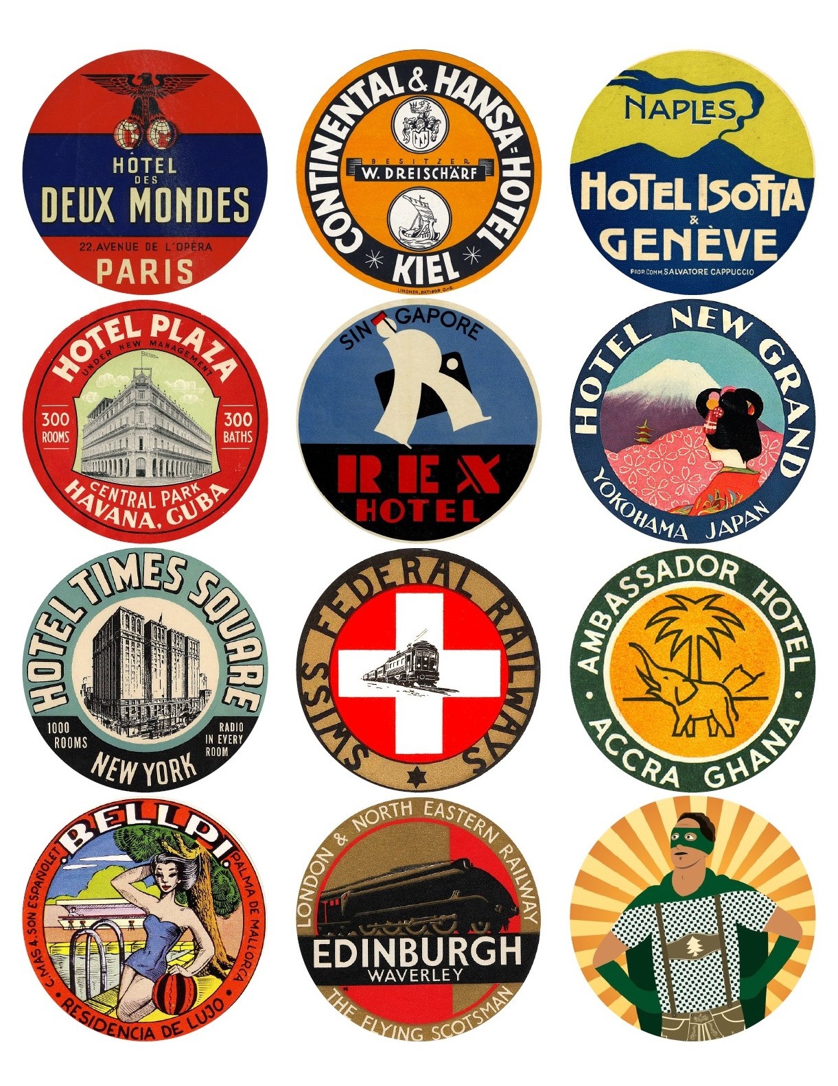 12 Vintage Travel Stickers: World Mix (Free Download) - Vintralab - Free Printable Travel Stickers