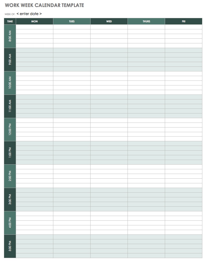 15 Free Weekly Calendar Templates | Smartsheet - Free Printable Weekly Appointment Sheets