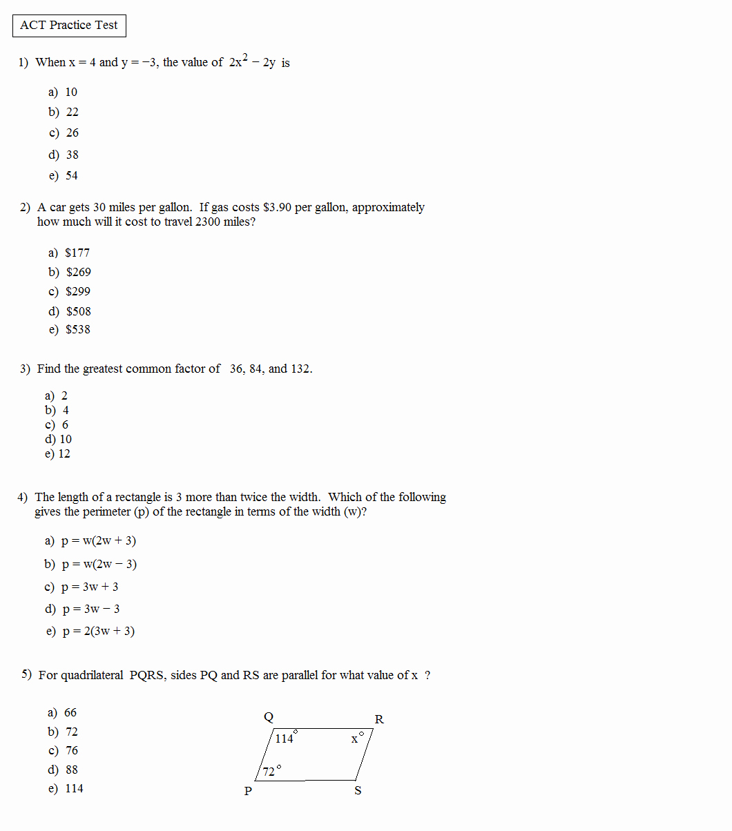 Act Practice Test Printable - Printable Blank World