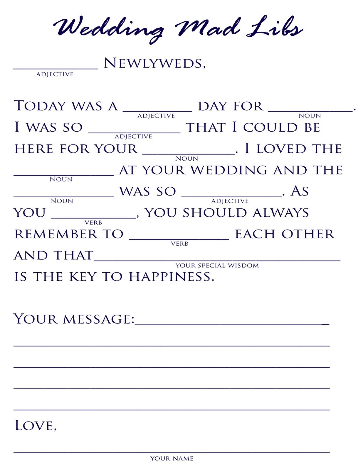 18 Fun Wedding Mad Libs | Kittybabylove - Free Printable Wedding Mad Libs