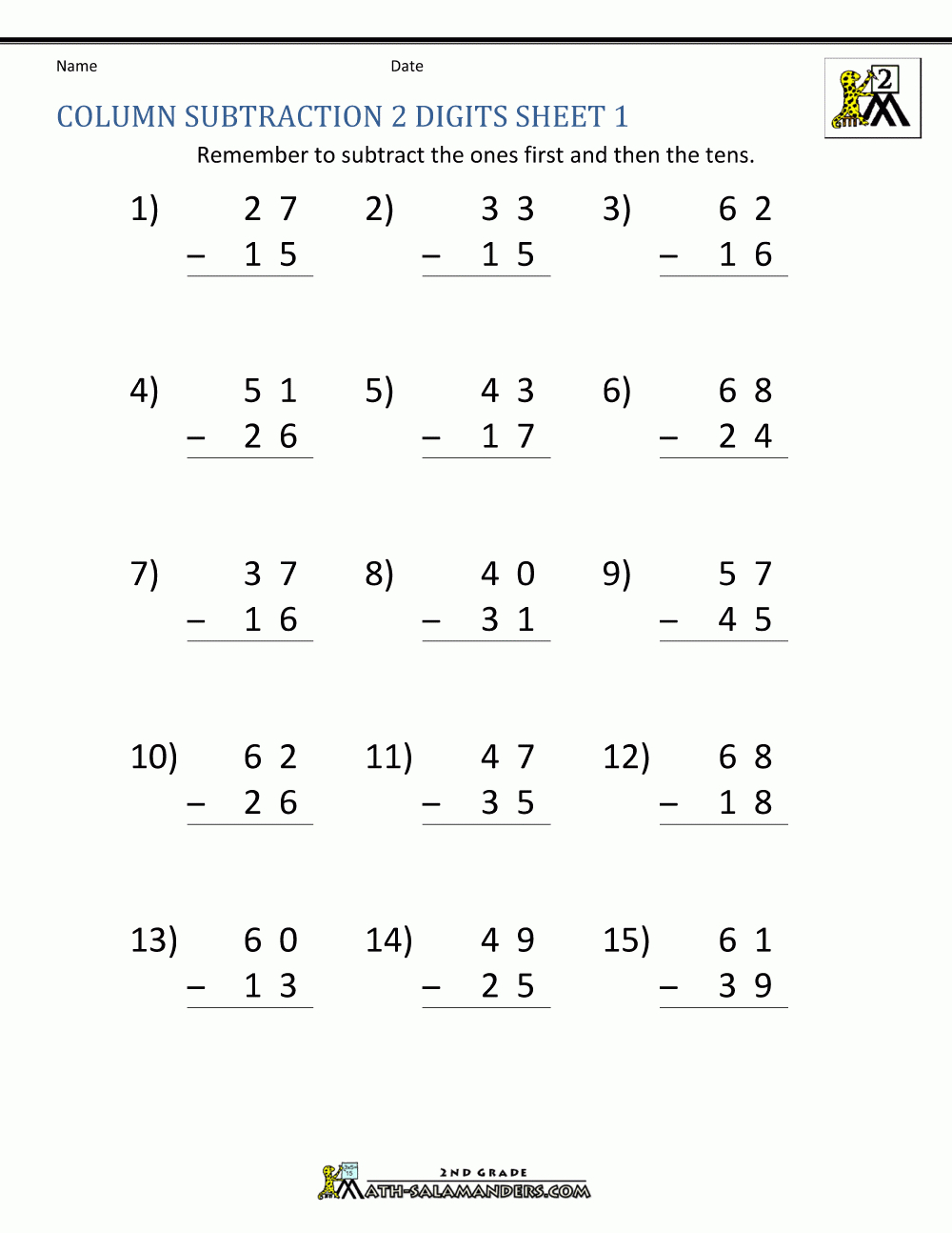 2 Digit Subtraction Worksheets - Free Printable Subtraction Worksheets For 2Nd Grade