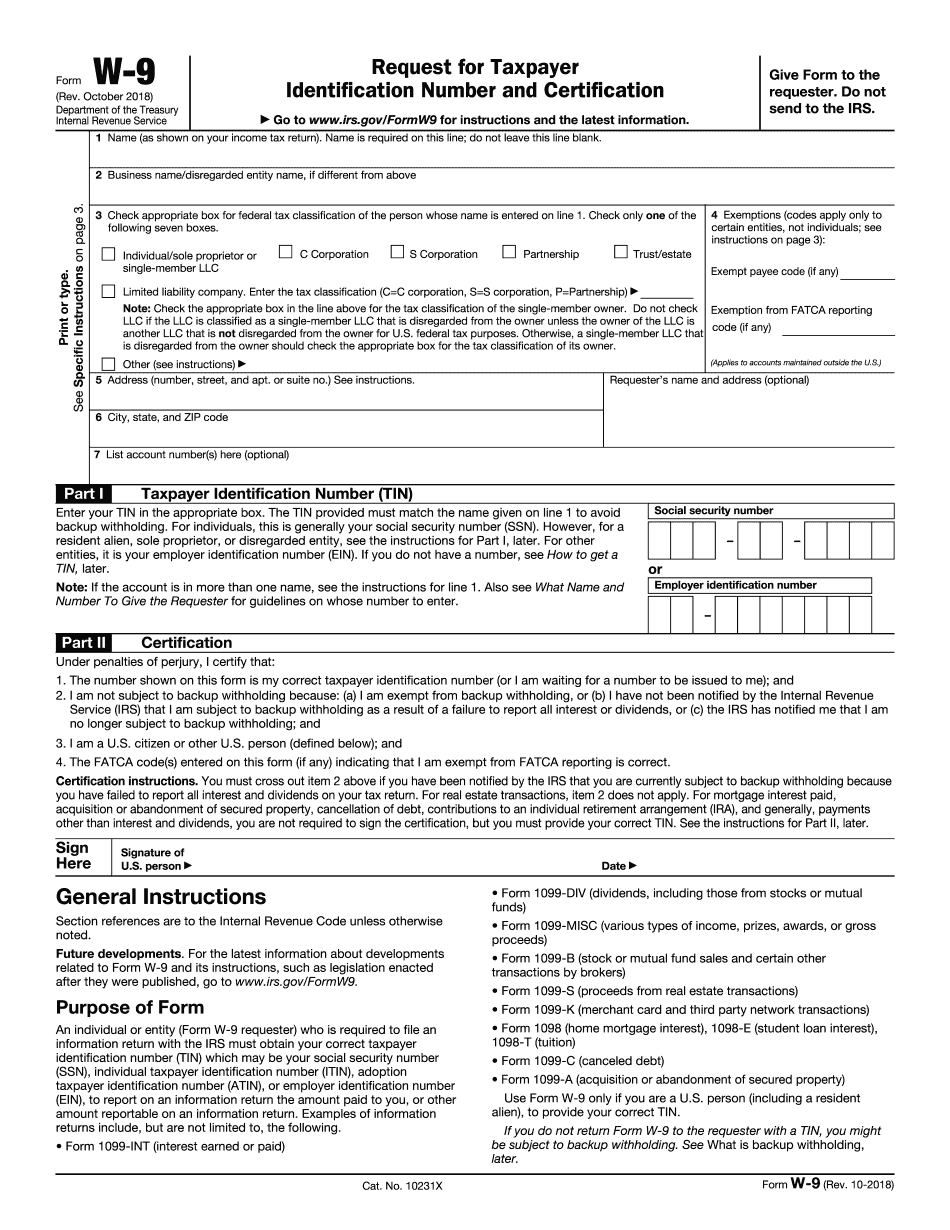 2018 Irs W-9 Form - Free Printable, Fillable | Download Blank Online - Free Printable W 9 Form
