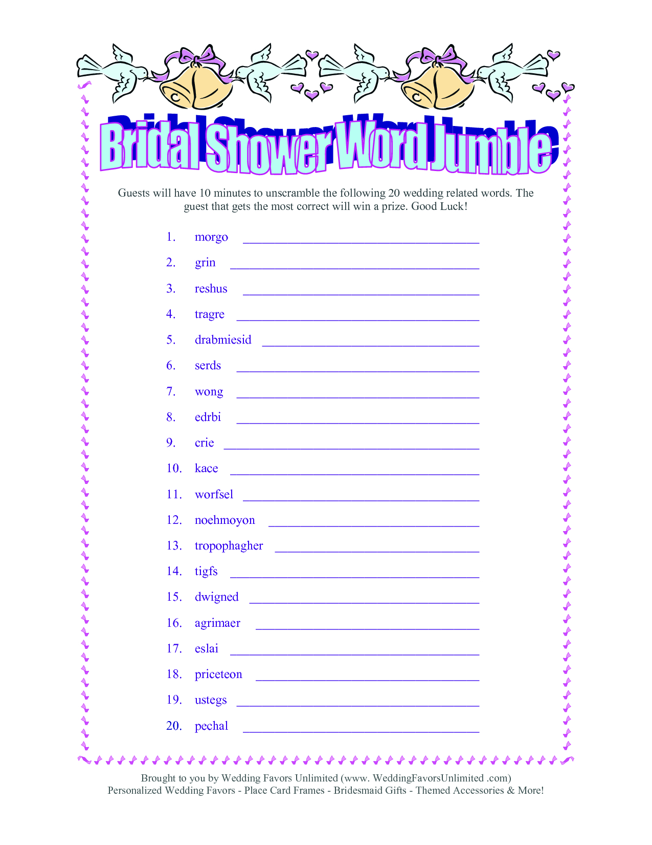 22 Lovely Bridal Shower Word Scrambles | Kittybabylove - Free Printable Bridal Shower Games Word Scramble