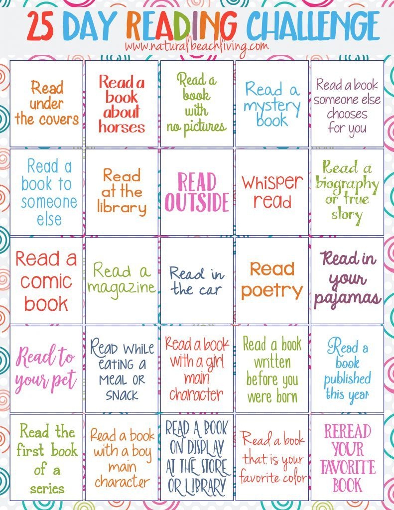 25 Day Reading Challenge For Kids | Natural Beach Living | Summer - Free Printable Reading Recovery Books