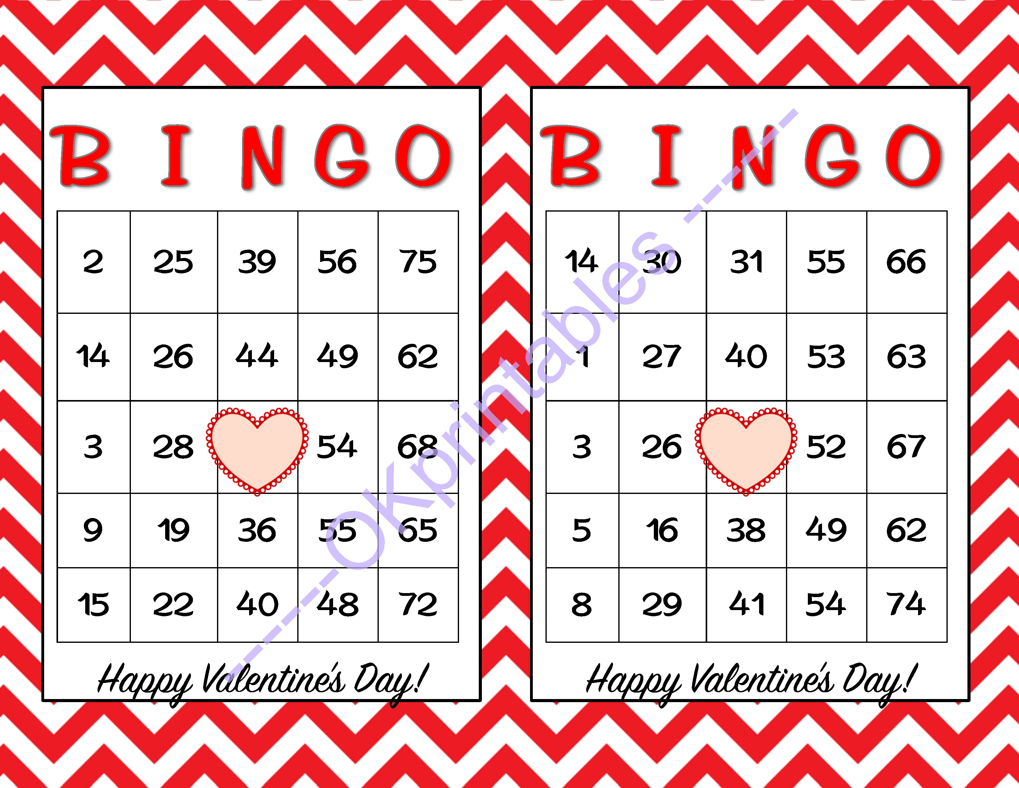 30 Happy Valentines Day Bingo Cards - Printable Valentines Game Party -  School Valentines Game - Free Printable Bingo Cards Random Numbers