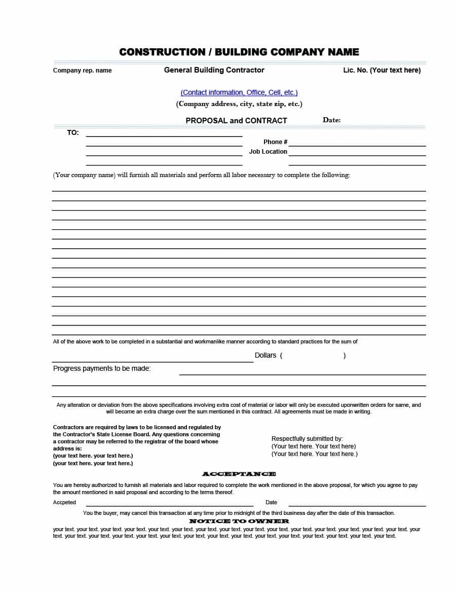 31 Construction Proposal Template &amp;amp; Construction Bid Forms - Free Printable Contractor Proposal Forms