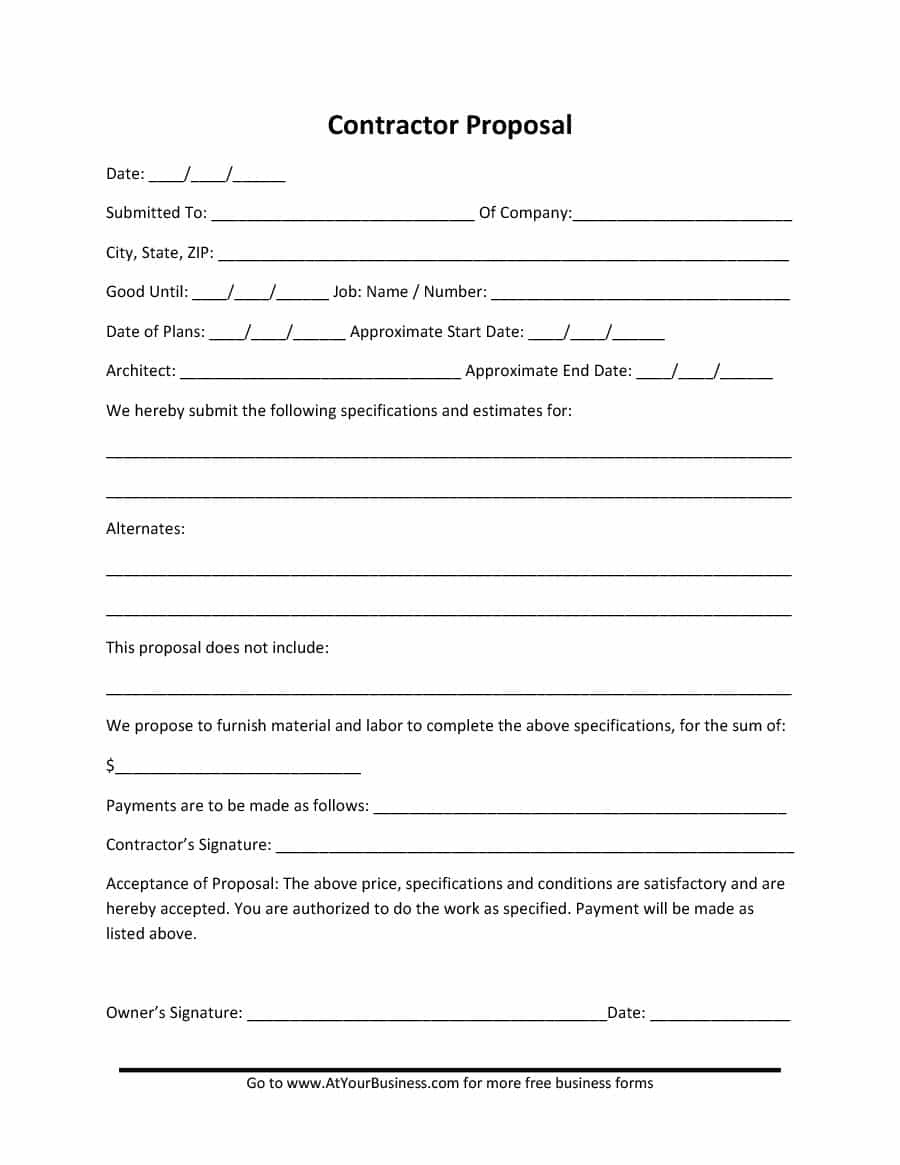 Free Printable Contractor Proposal Forms Printable World Holiday