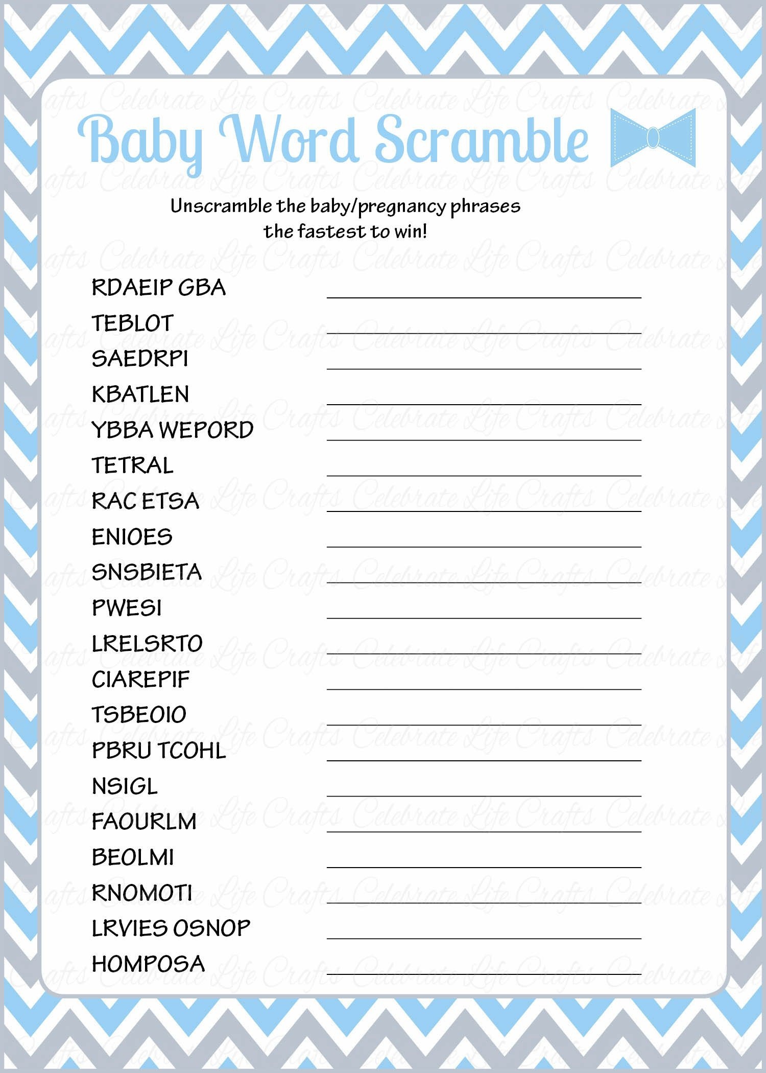 36 Adorable Baby Shower Word Scrambles | Kittybabylove - Unscramble Word Games Printable Free