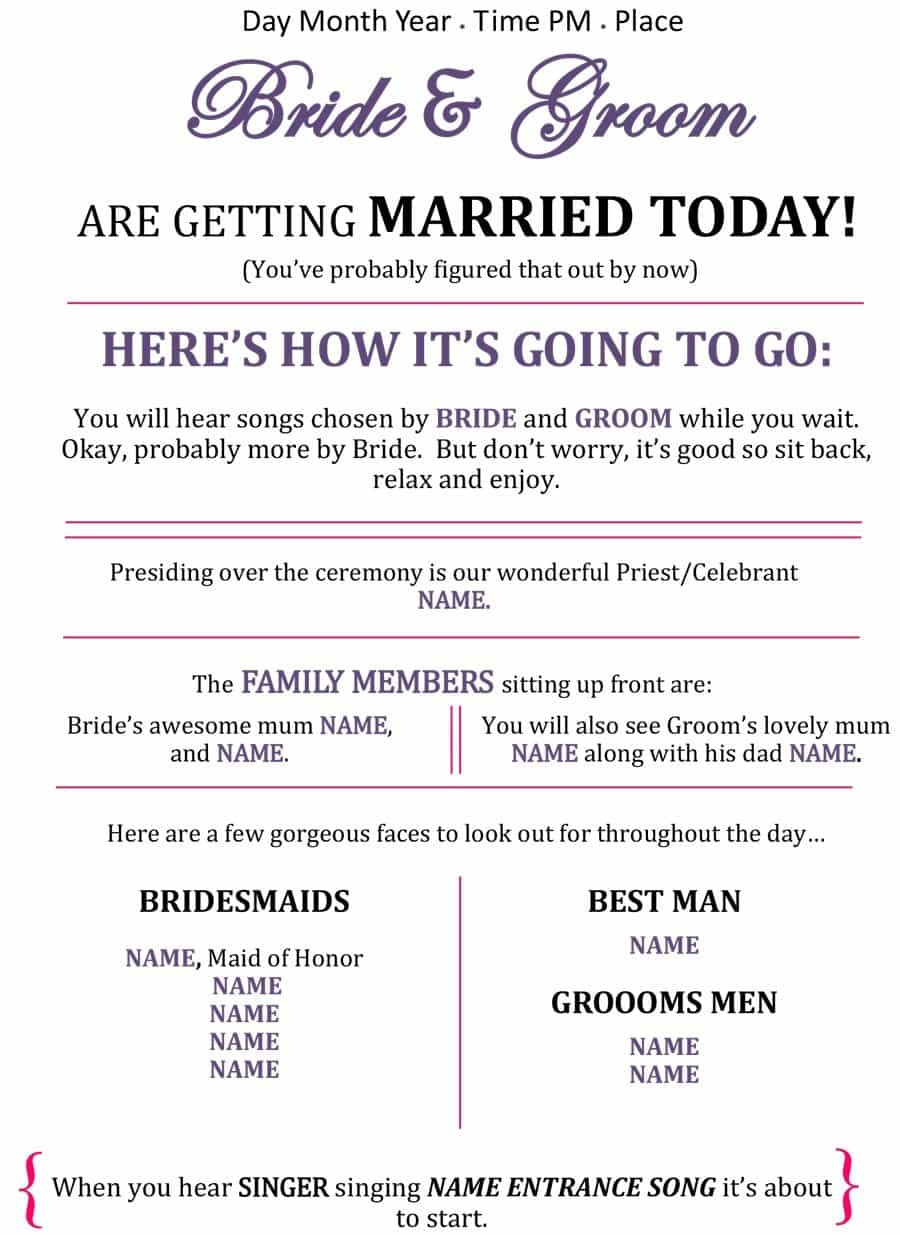 37 Printable Wedding Program Examples &amp;amp; Templates ᐅ Template Lab - Free Printable Wedding Program Templates Word
