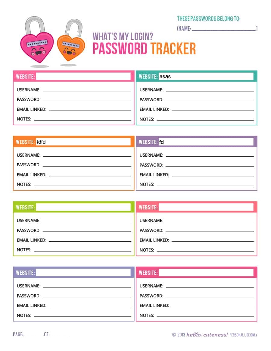 39 Best Password List Templates (Word, Excel &amp;amp; Pdf) ᐅ Template Lab - Free Printable Password Log