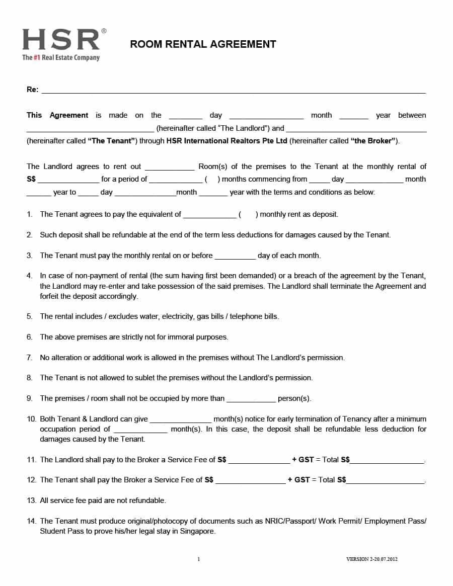 39 Simple Room Rental Agreement Templates - Template Archive - Free Printable Room Rental Agreement Forms