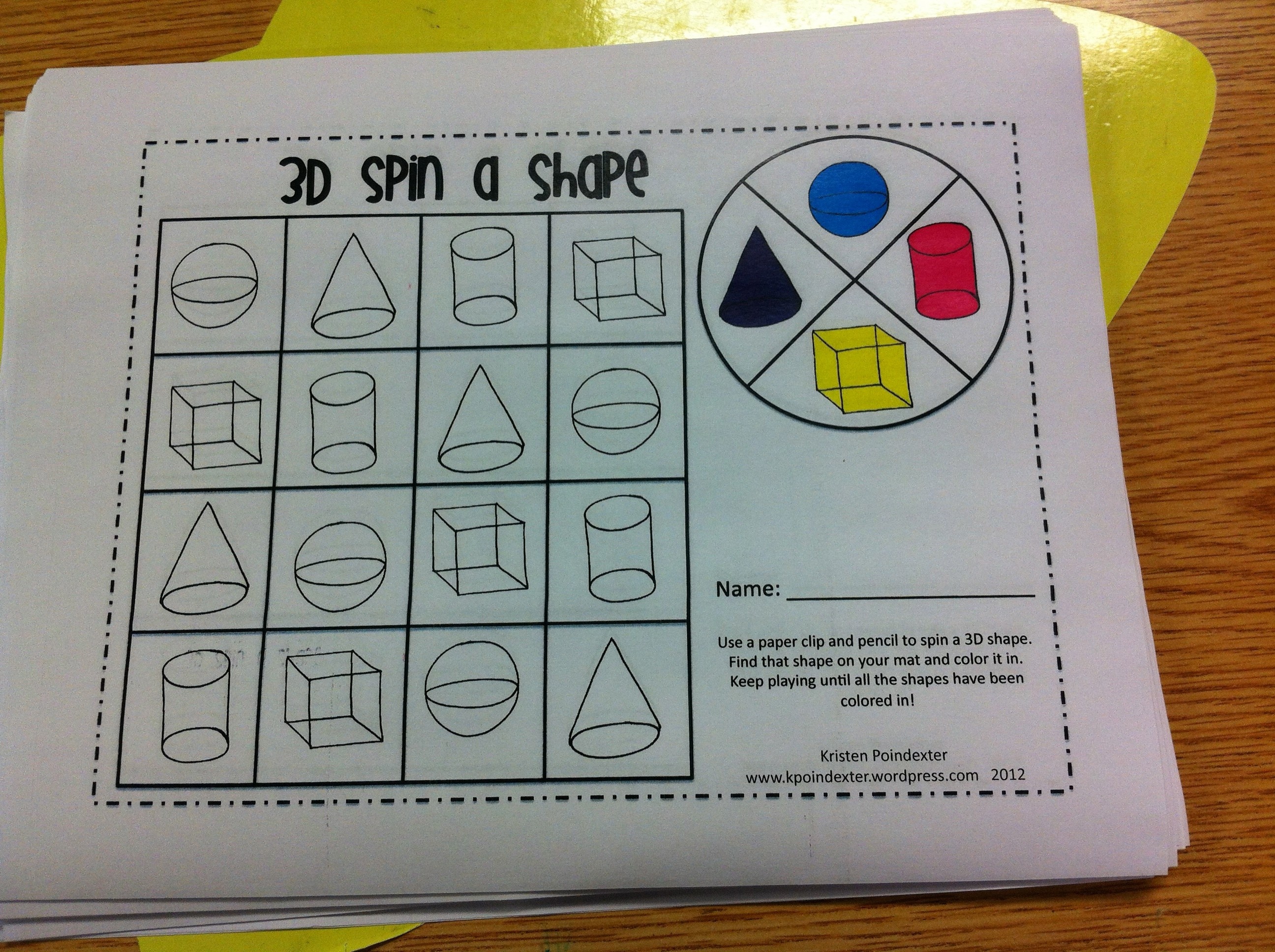3D Shapes | Kristen&amp;#039;s Kindergarten - 3D Shape Bingo Free Printable