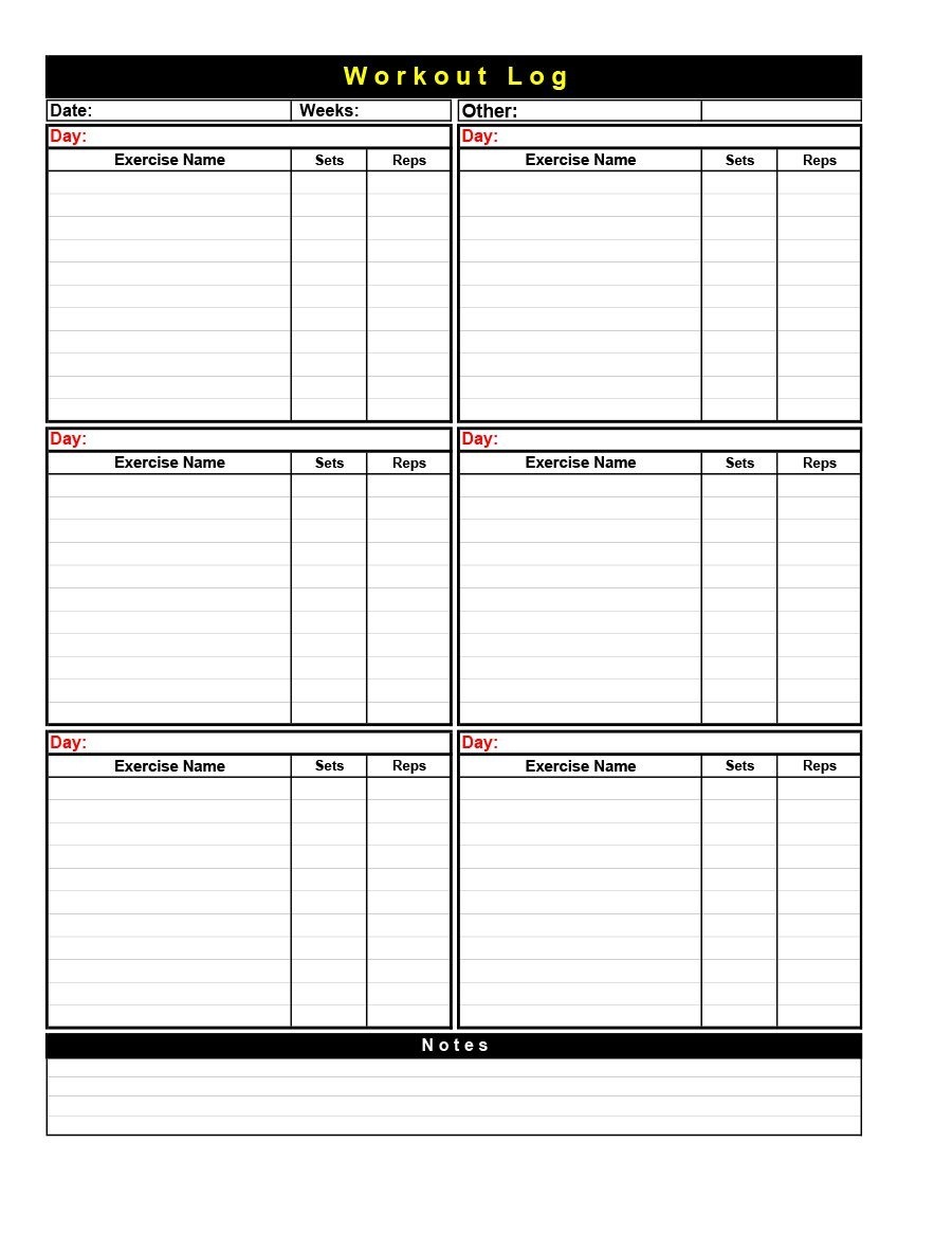 40+ Effective Workout Log &amp;amp; Calendar Templates ᐅ Template Lab - Free Printable Workout Log Sheets