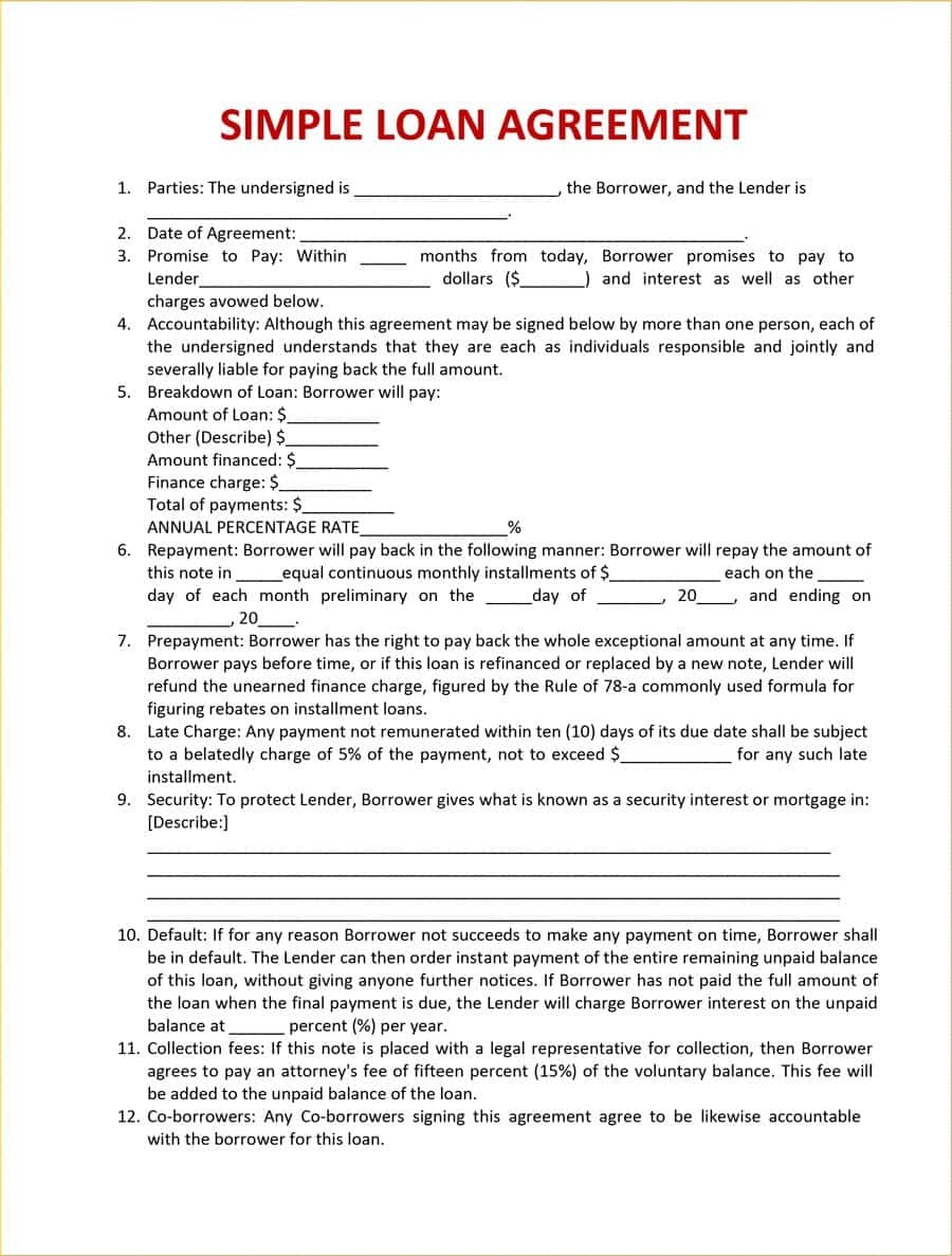 40+ Free Loan Agreement Templates [Word &amp;amp; Pdf] ᐅ Template Lab - Free Printable Loan Agreement Form