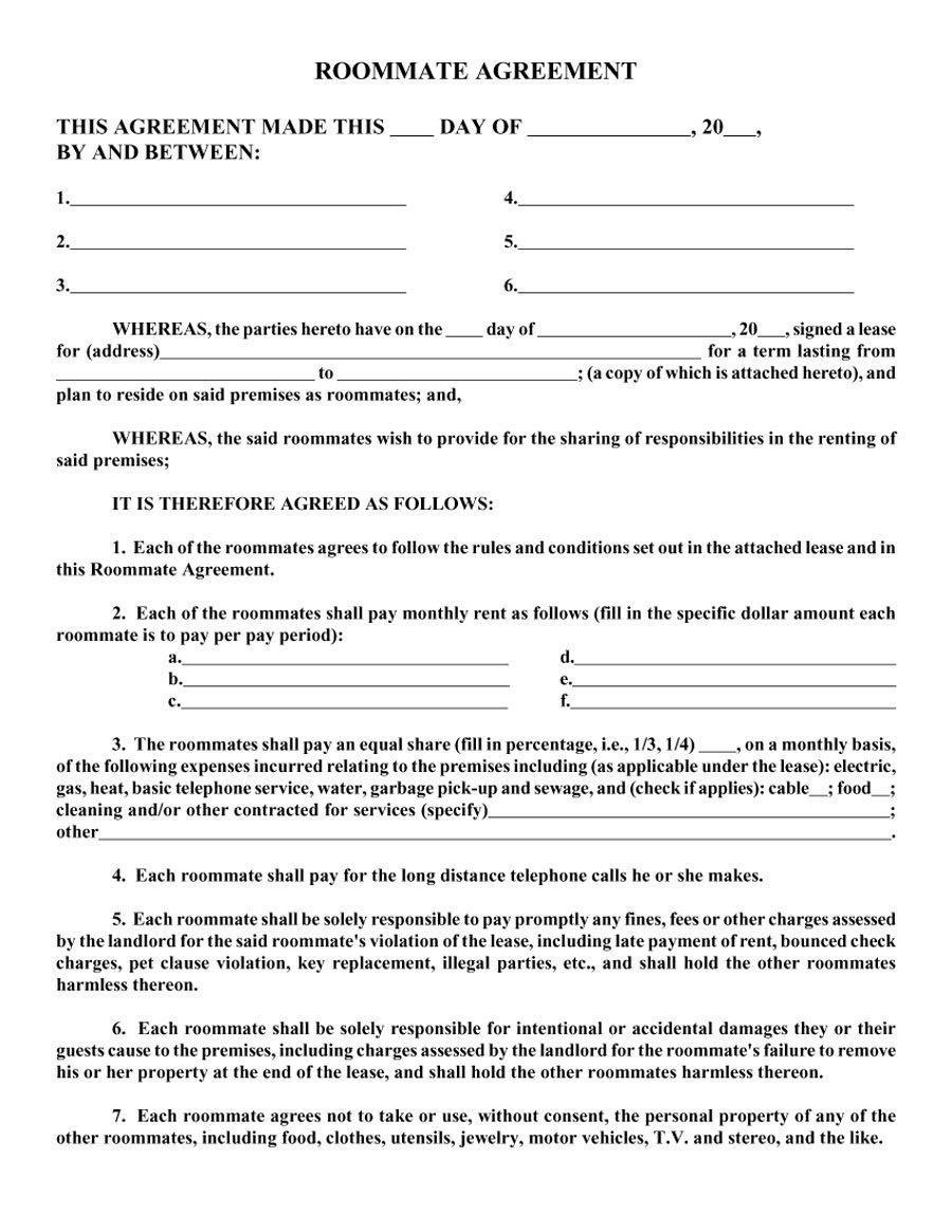 Free Florida Roommate Room Rental Agreement Template Pdf Word 