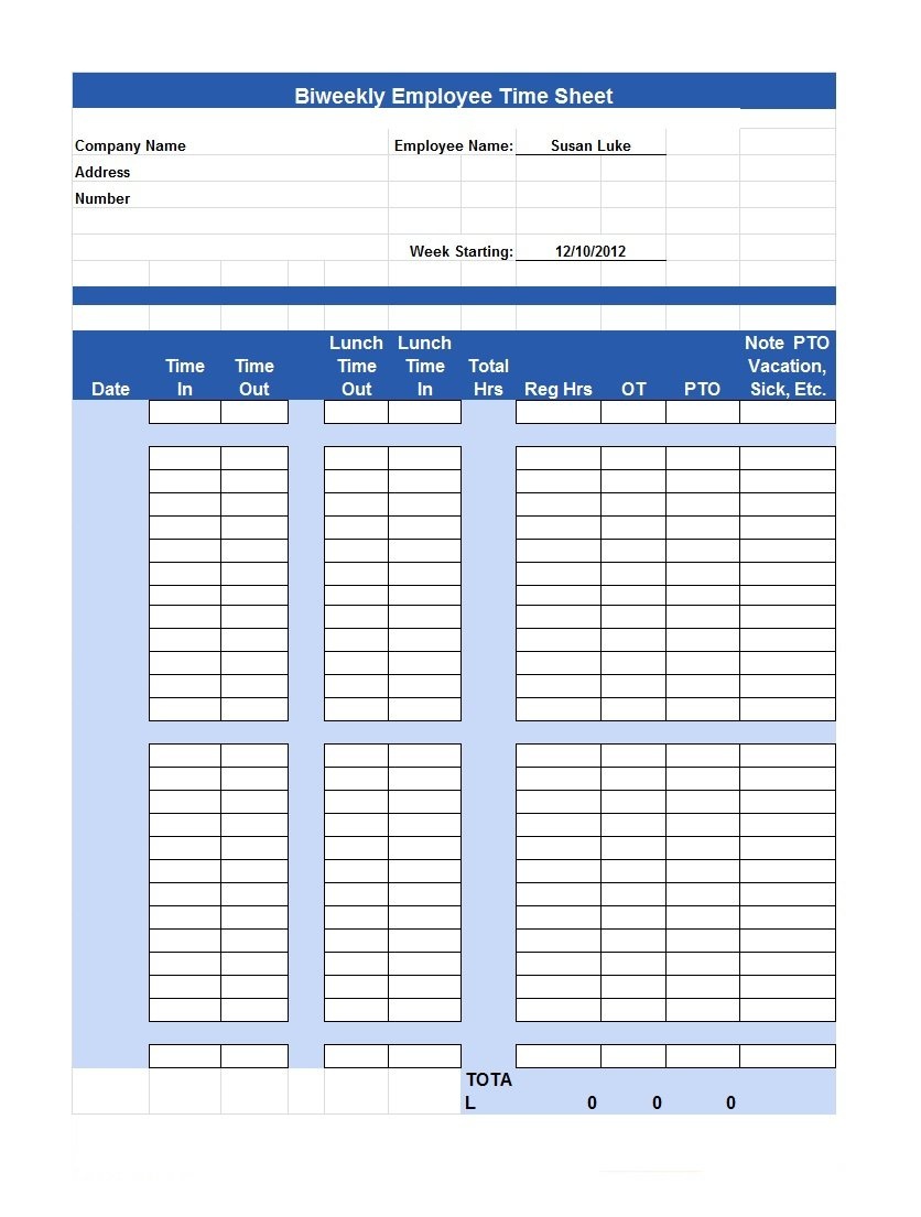40 Free Timesheet / Time Card Templates ᐅ Template Lab - Free Printable Blank Time Sheets
