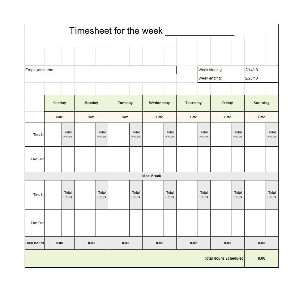 40 Free Timesheet / Time Card Templates ᐅ Template Lab - Free Printable Time Cards