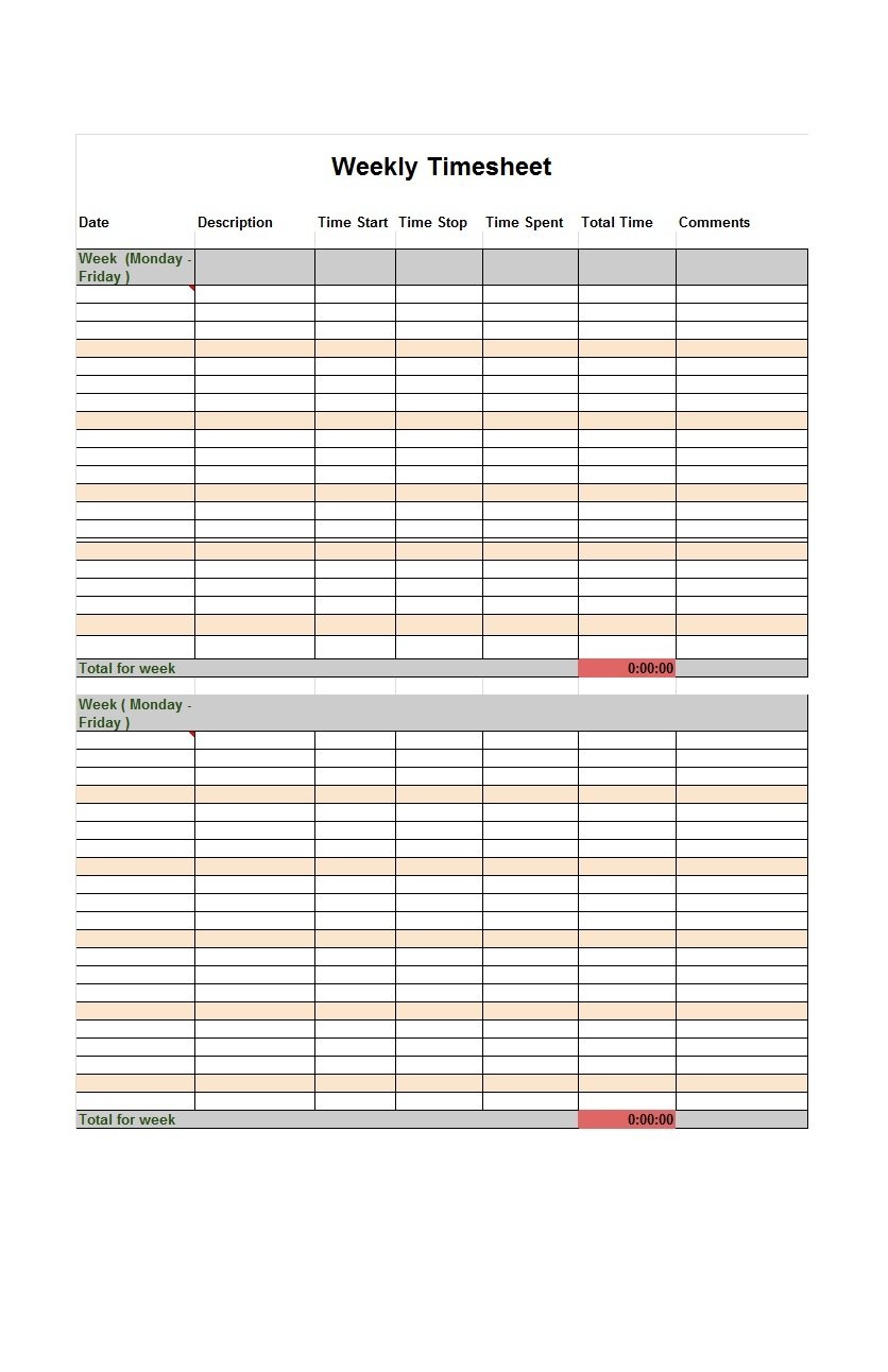40 Free Timesheet / Time Card Templates ᐅ Template Lab - Free Printable Time Cards