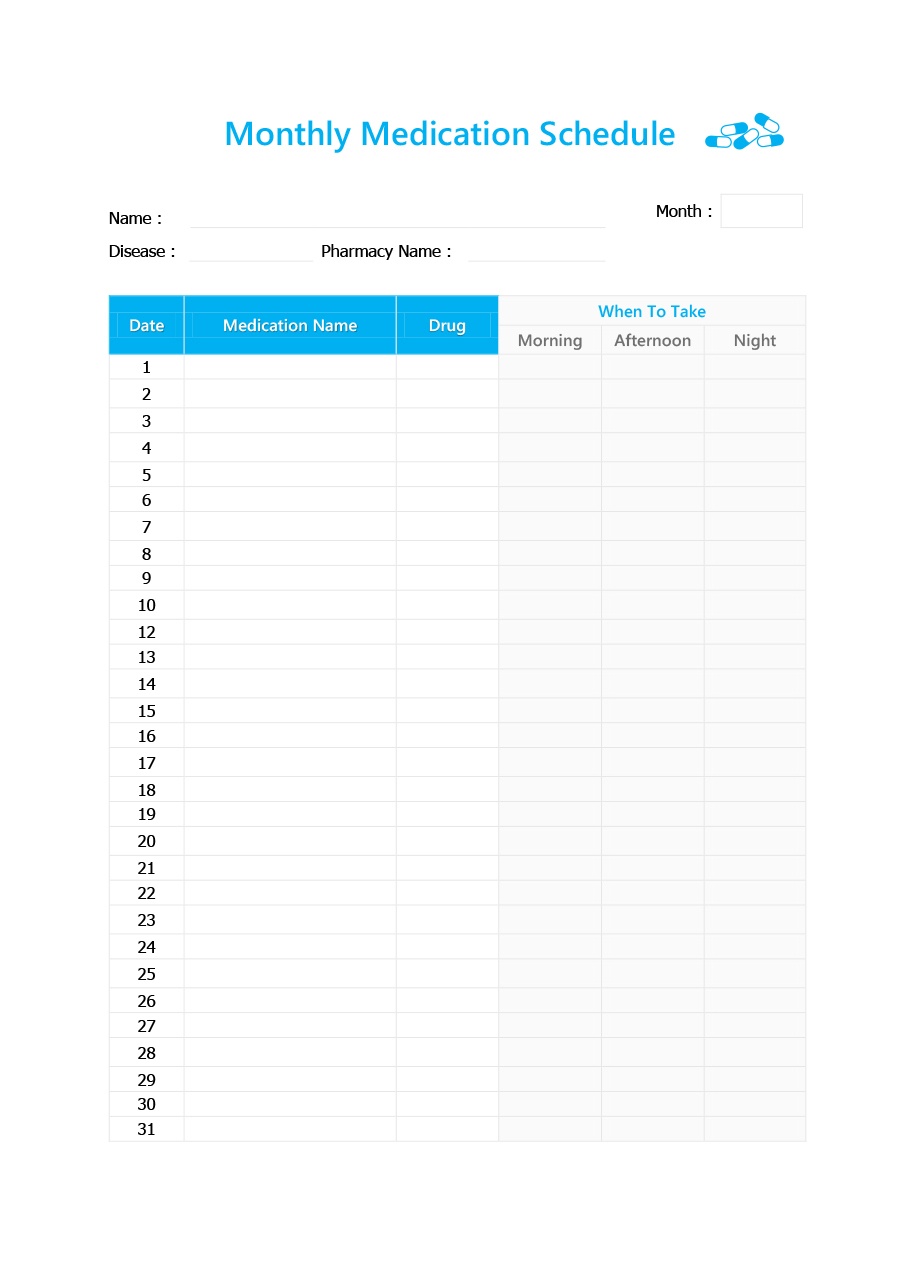 40 Great Medication Schedule Templates (+Medication Calendars) - Free Printable Medical Chart Forms