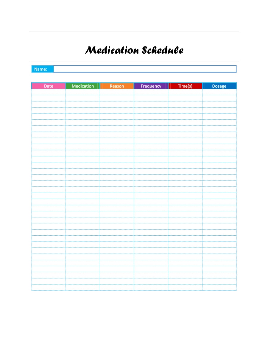 Great Medication Schedule Templates Medication Calendars Free