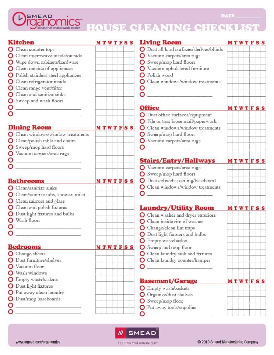 40 Printable House Cleaning Checklist Templates ᐅ Template Lab - Free Printable Housework Checklist