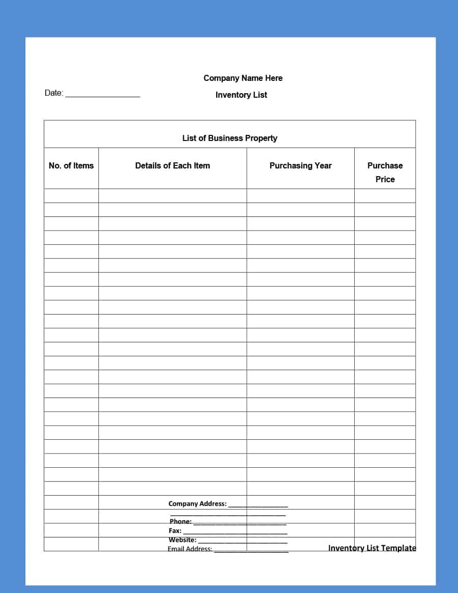 free printable home inventory list