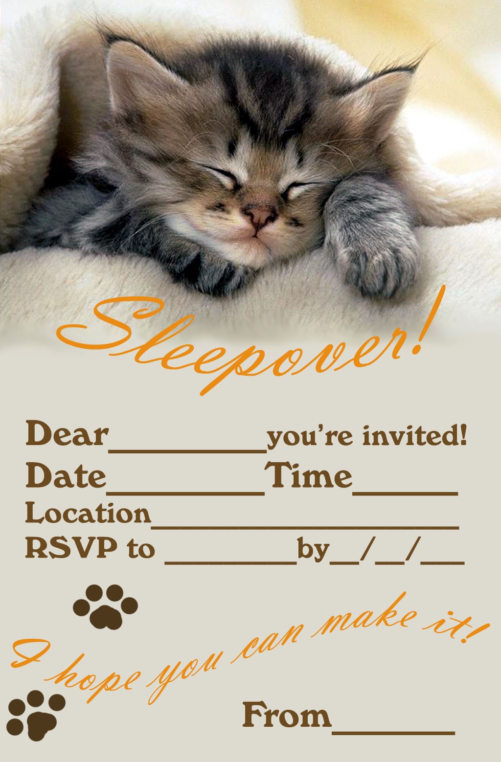 50 Beautiful Slumber Party Invitations | Kittybabylove - Free Printable Kitten Birthday Invitations
