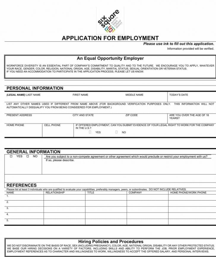 Free Printable General Application For Employment