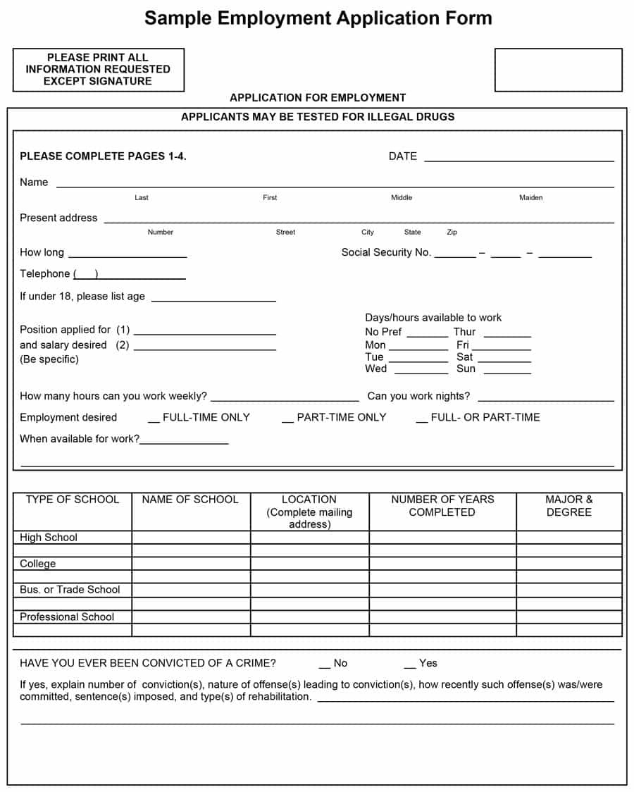 50 Free Employment / Job Application Form Templates [Printable] ᐅ - Free Printable Job Application