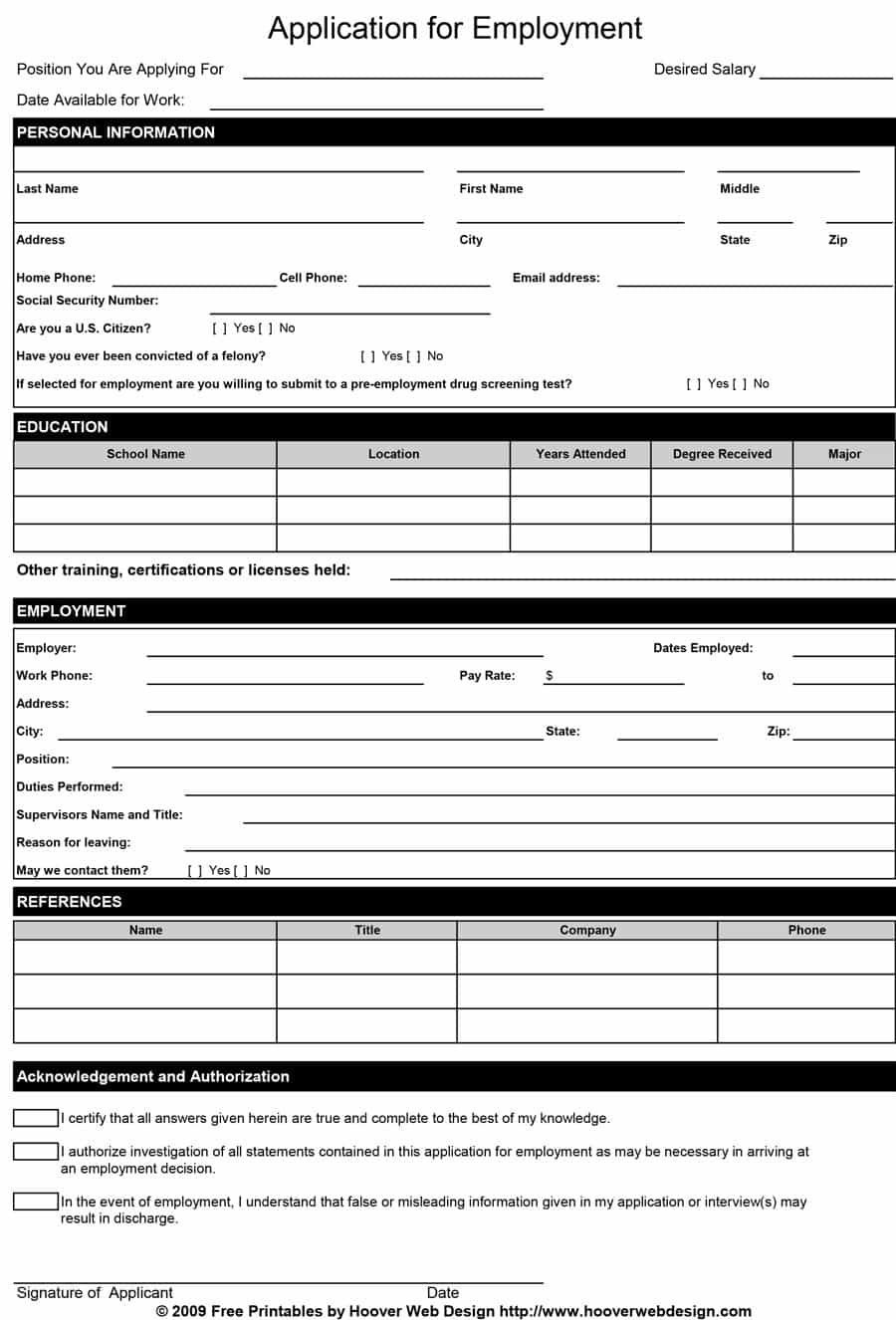50 Free Employment / Job Application Form Templates [Printable - Free Printable Job Applications Online