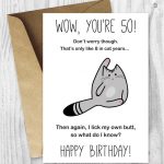 50Th Birthday Card Printable Birthday Card Funny Cat | Etsy   Free Printable 50Th Birthday Cards Funny