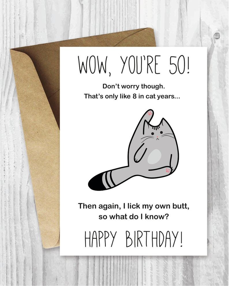 50Th Birthday Card Printable Birthday Card Funny Cat | Etsy - Free Printable 50Th Birthday Cards Funny