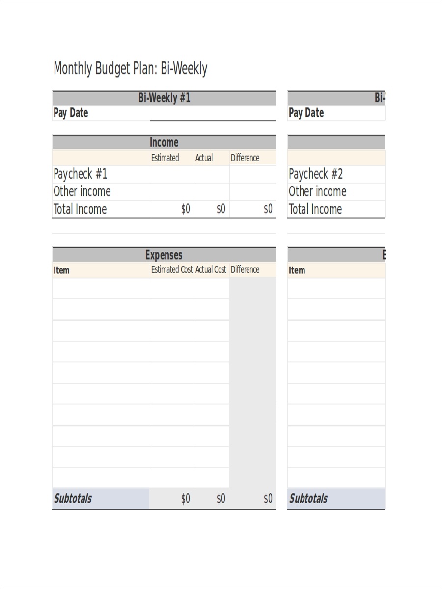 9+ Bi-Weekly Budget Plan Examples &amp;amp; Samples | Examples - Free Printable Bi Weekly Budget Template