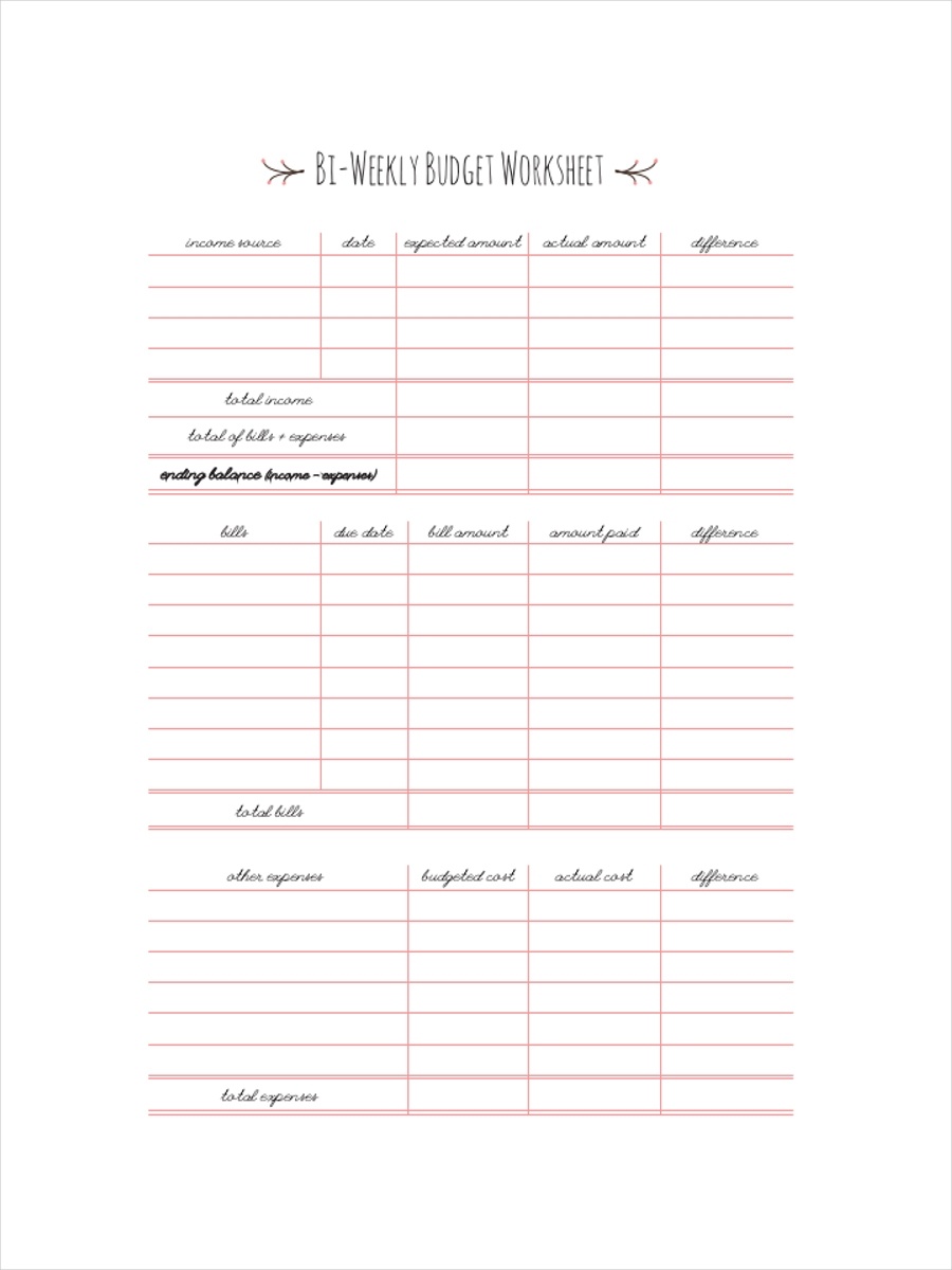 9+ Bi-Weekly Budget Plan Examples &amp;amp; Samples | Examples - Free Printable Bi Weekly Budget Template