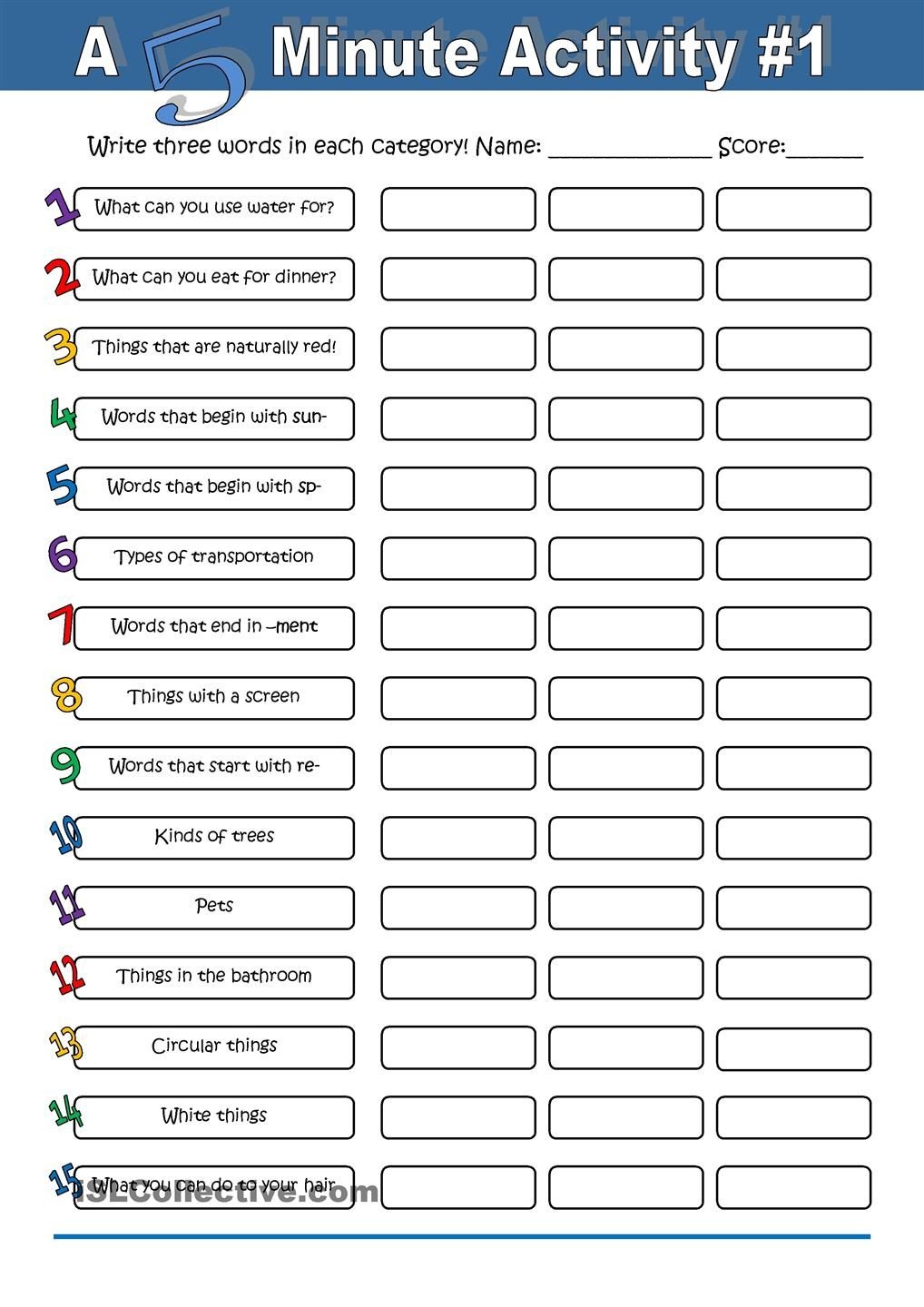 A 5 Minute Activity #1 Worksheet - Free Esl Printable Worksheets - Free Printable English Lessons