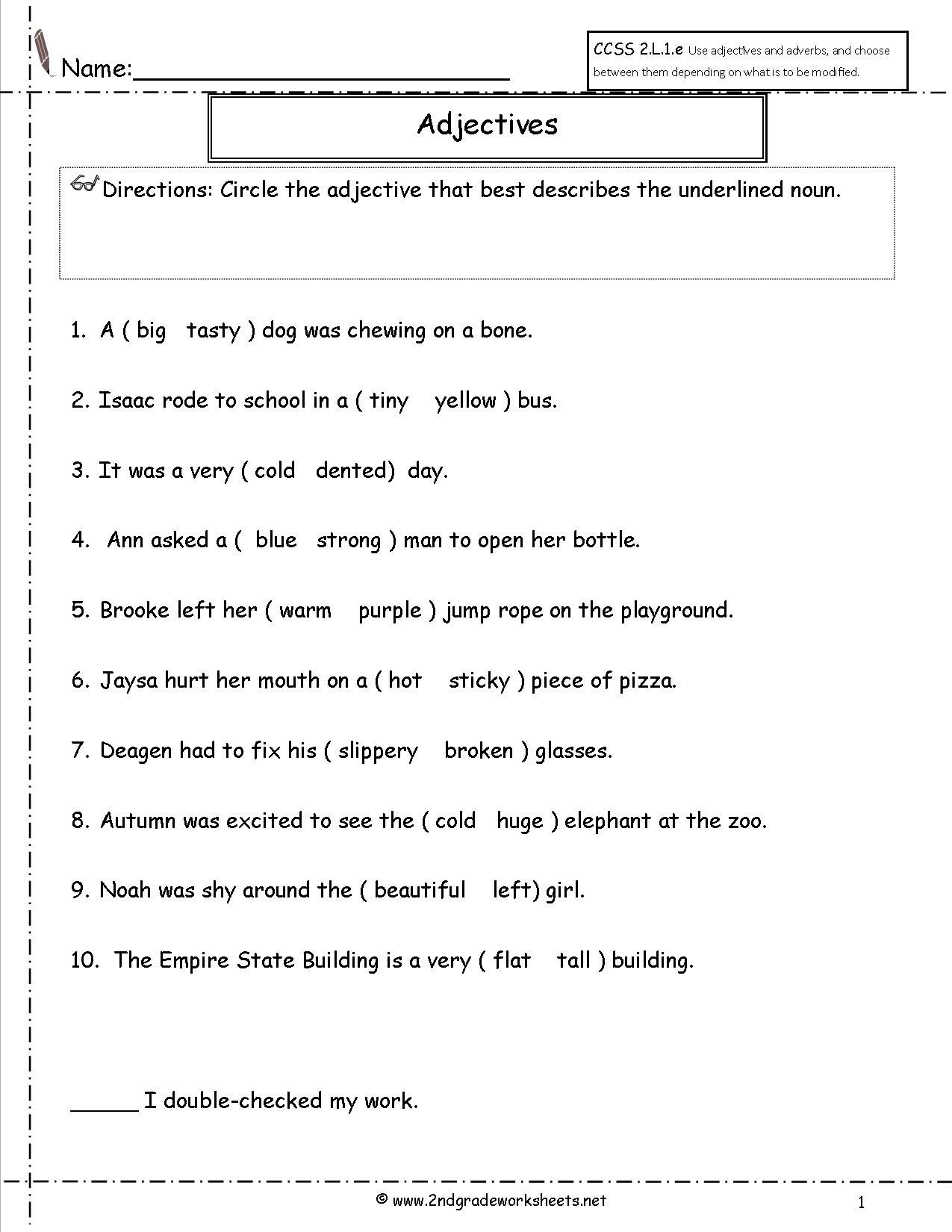 Adjectives Worksheet | Word Work | English Grammar Worksheets - Free Printable Grammar Worksheets For 2Nd Grade
