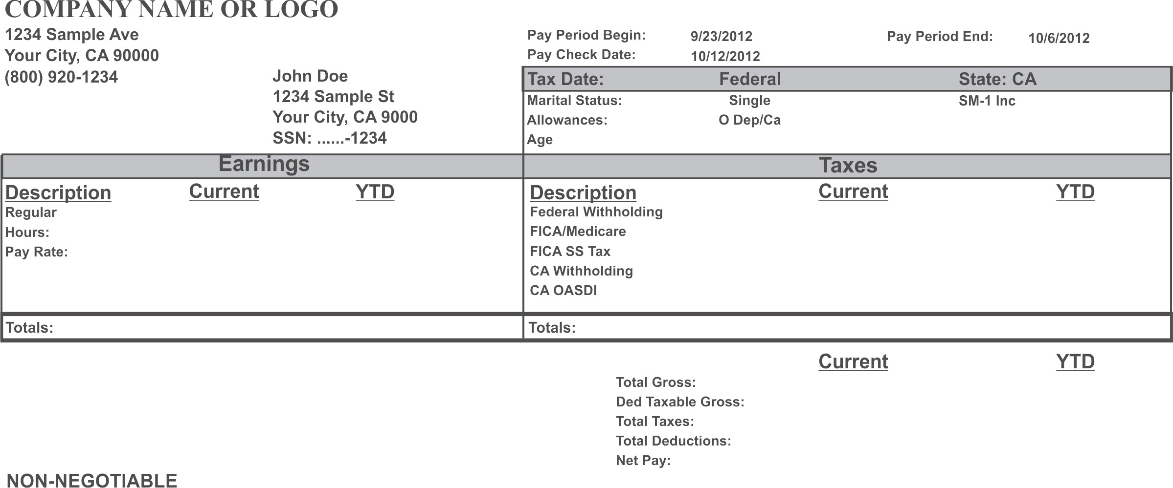 Adp Pay Stub Template Free - Free Printable Check Stubs