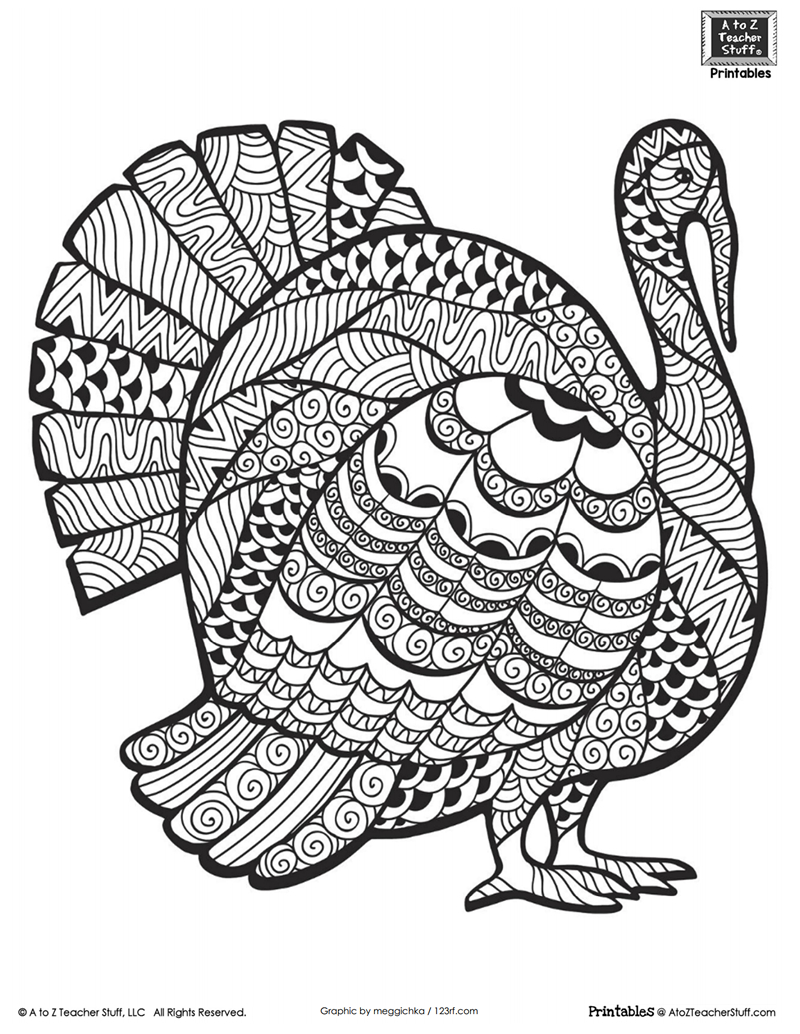 Advanced Coloring Page For Older Students Or Adults: Thanksgiving - Free Printable Turkey Coloring Pages