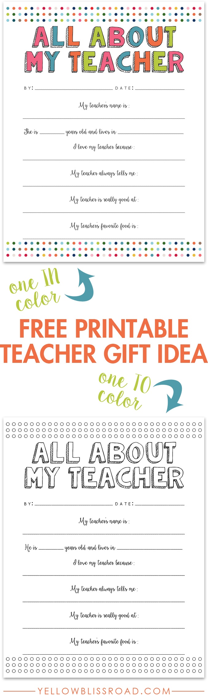 All About My Teacher Free Printable