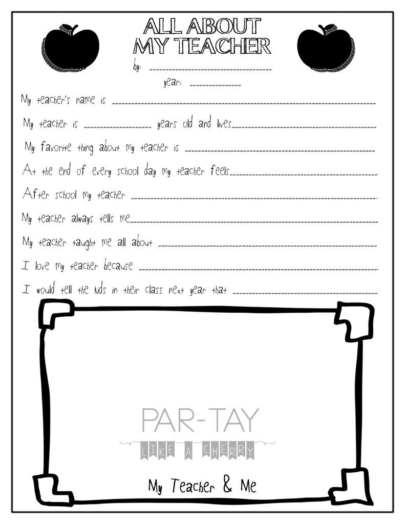 All About My Teacher- Free Teacher Appreciation Printable - All About My Teacher Free Printable