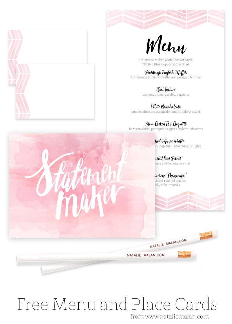 Alt Dinner Free Watercolor Menu And Place Cards - Natalie Malan - Free Printable Place Cards