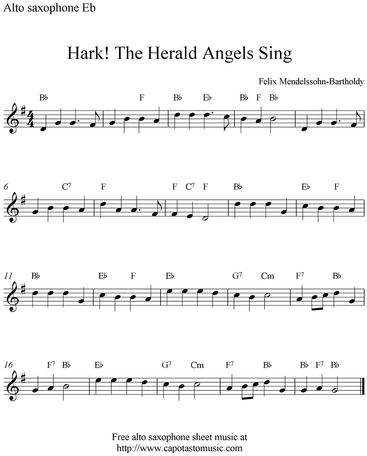Alto Saxophone Sheet Music |  ! The Herald Angels Sing, Free - Free Printable Christmas Sheet Music For Alto Saxophone