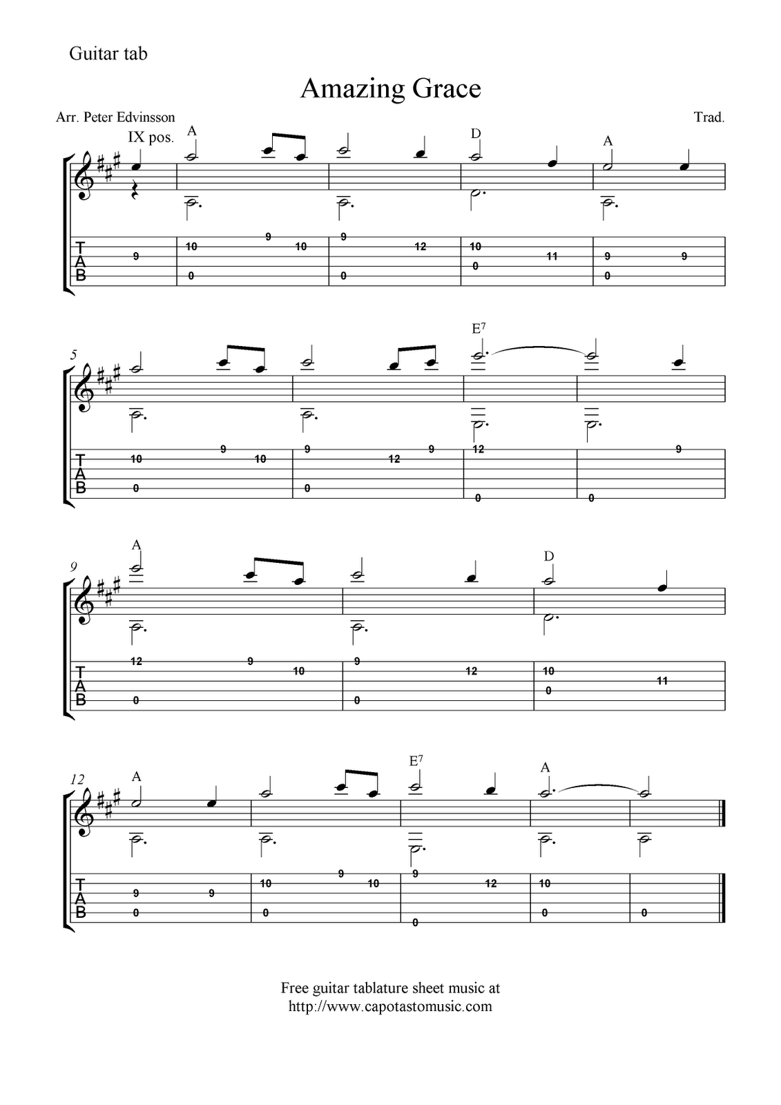 Amazing Grace | Guitar Tab Sheet Music | Guitar Sheet Music, Free - Free Printable Guitar Music